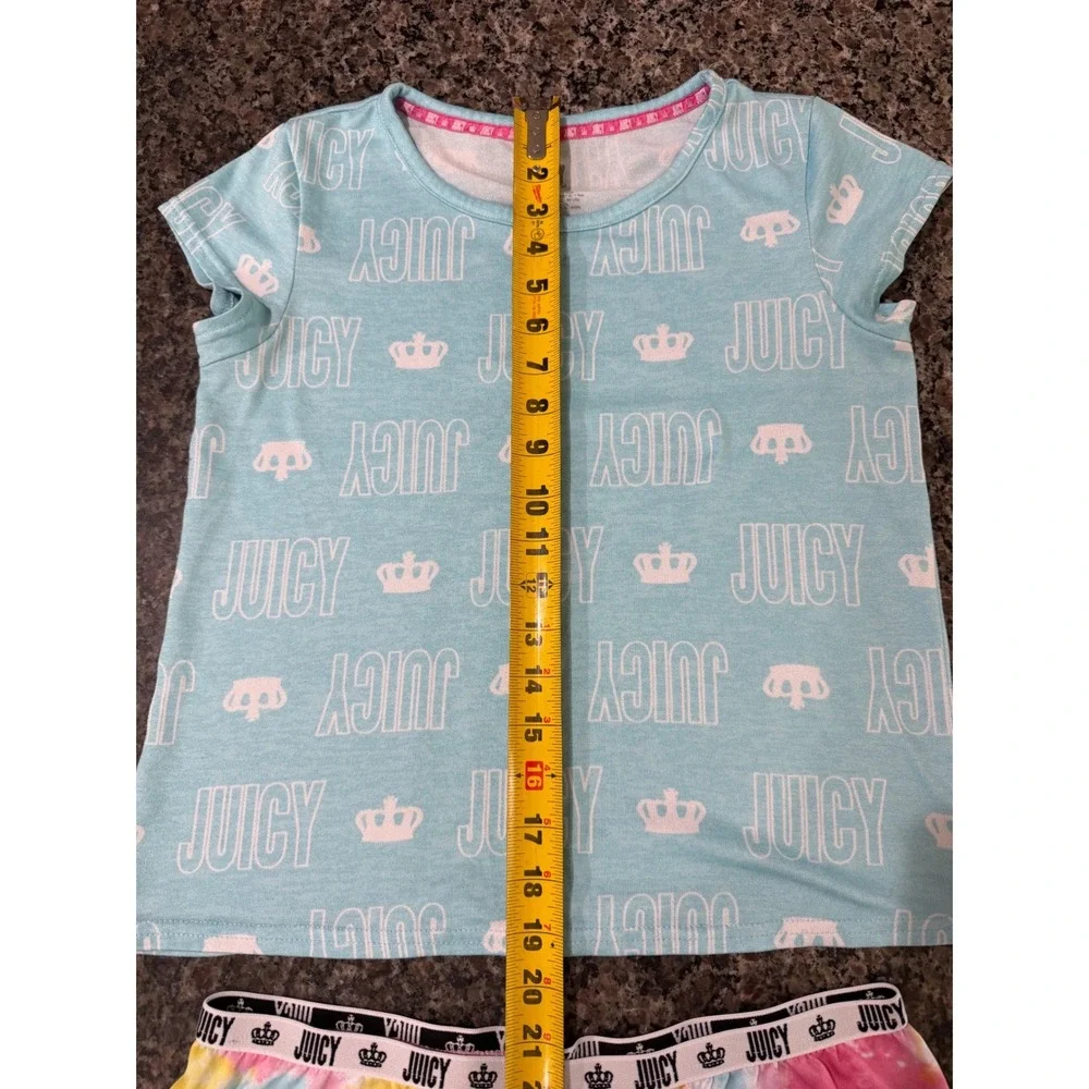 Juicy Couture Girls Pajama Set Size L 14 Blue Logo Top Tie Dye Shorts 2pc‎ PJ